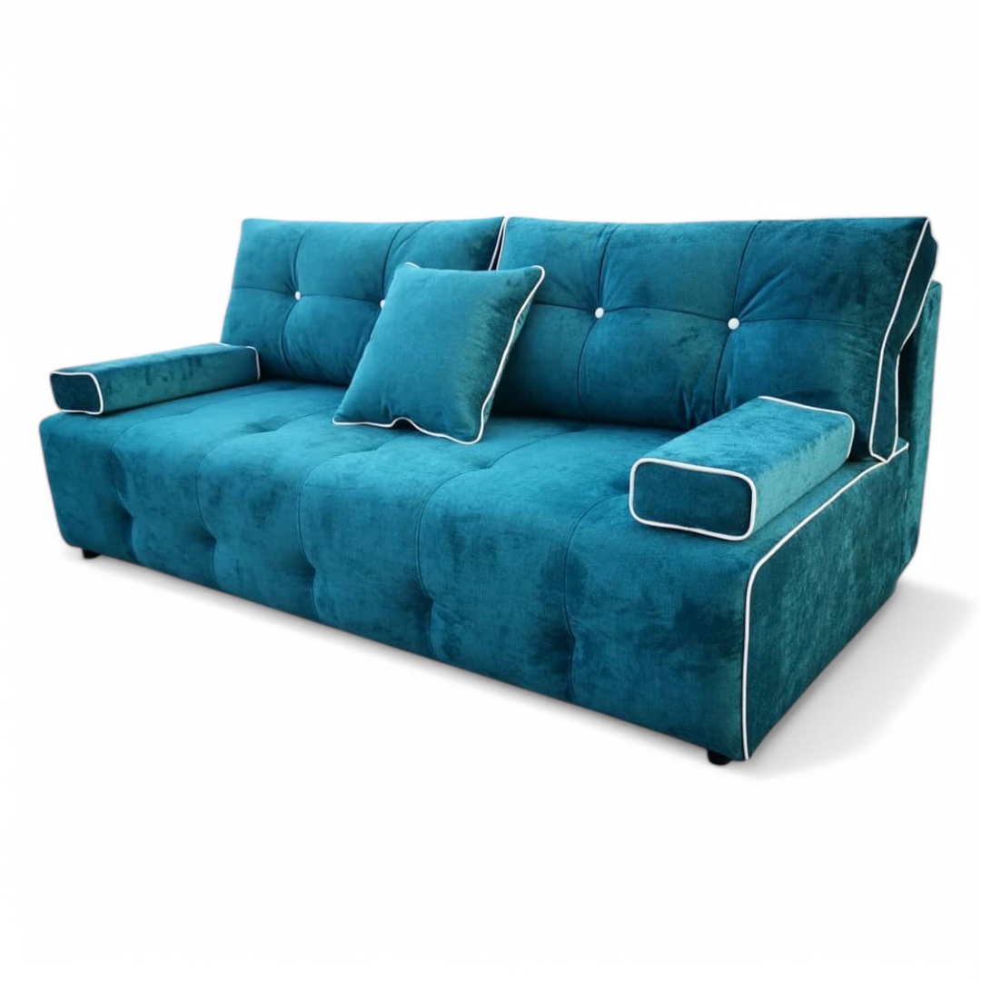 Elegancka sofa welurowa z kontrastową lamówką