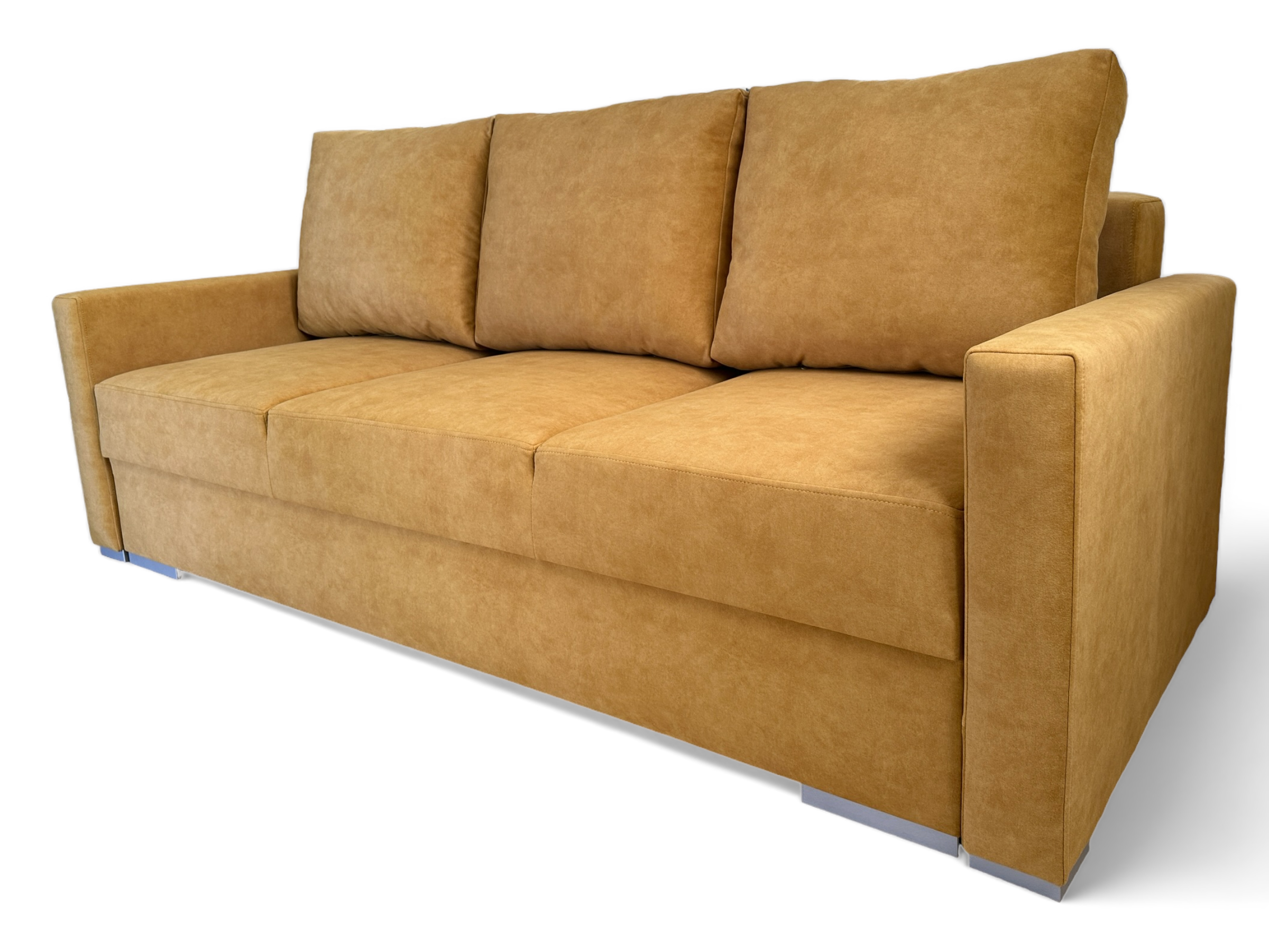 Nowoczesna sofa tapicerowana w kolorze musztardowym - obrazek 5