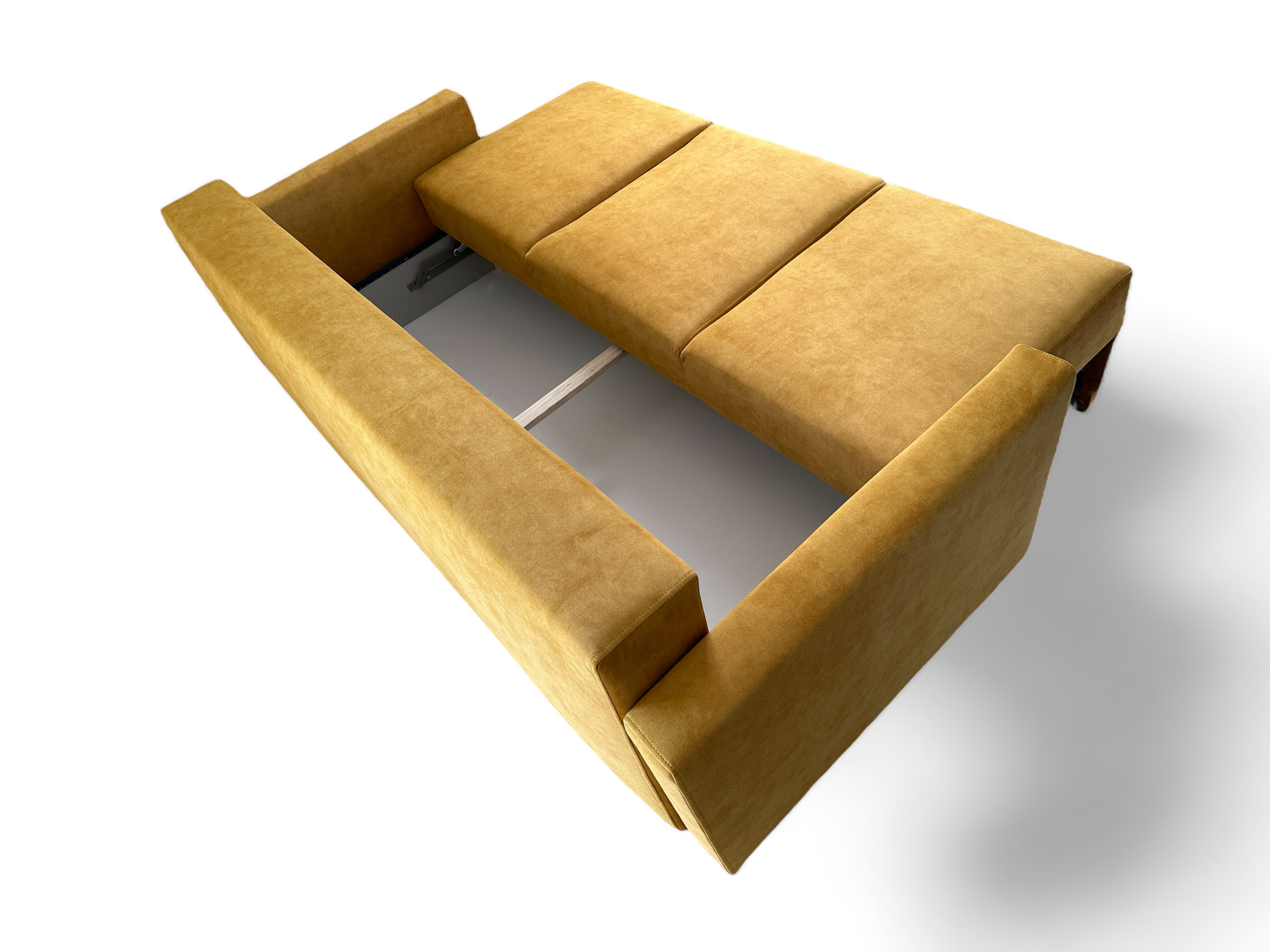 Nowoczesna sofa tapicerowana w kolorze musztardowym - obrazek 4