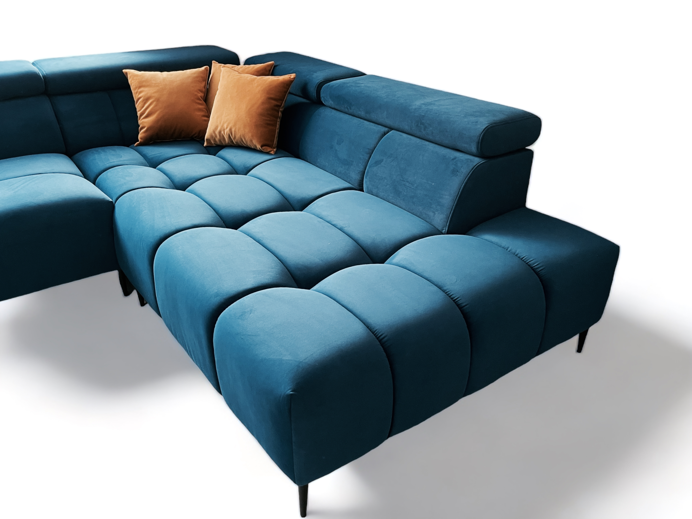 Nowoczesny narożnik welurowy z regulowanymi zagłówkami - obrazek 2