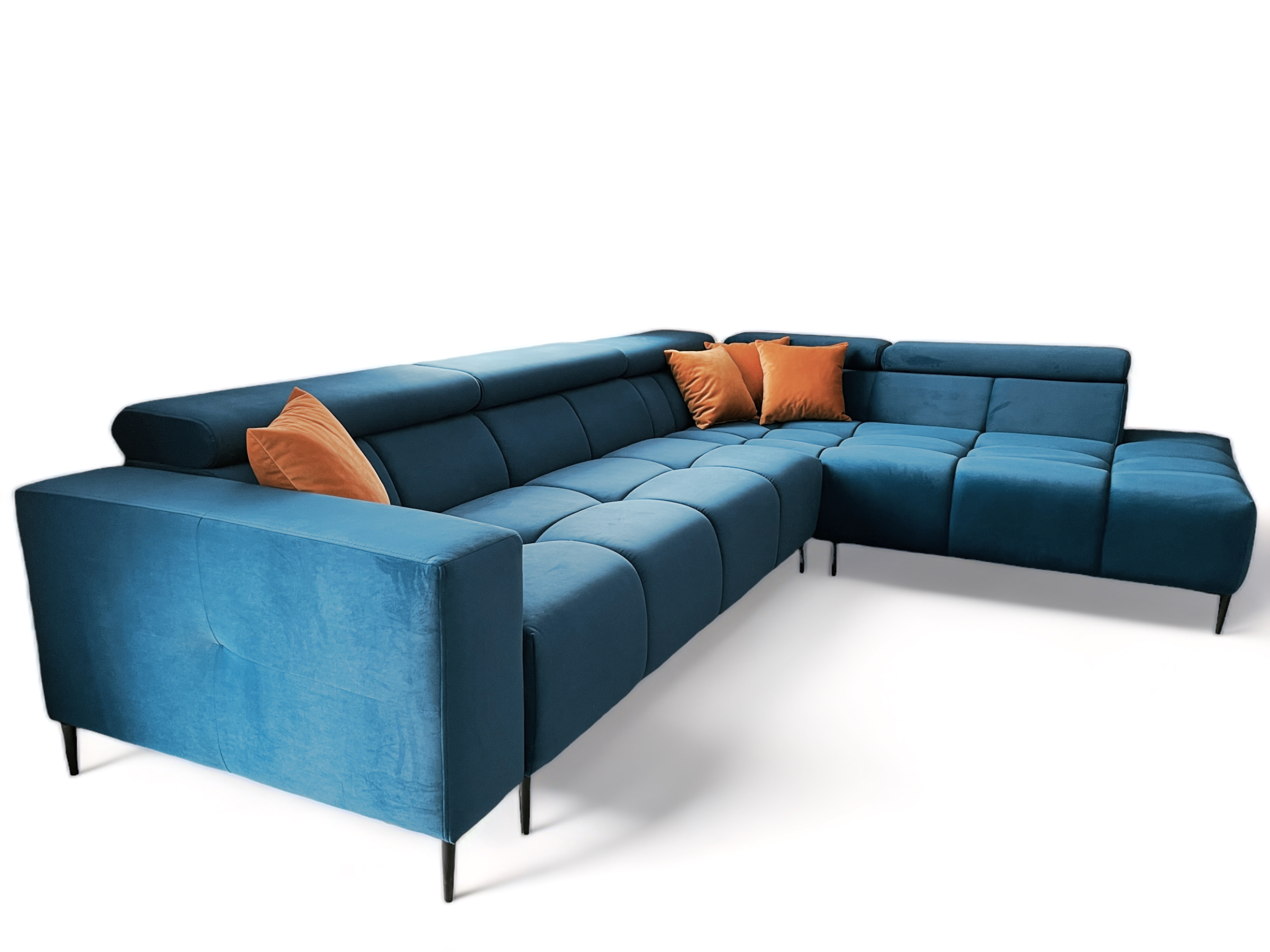 Nowoczesny narożnik welurowy z regulowanymi zagłówkami - obrazek 3