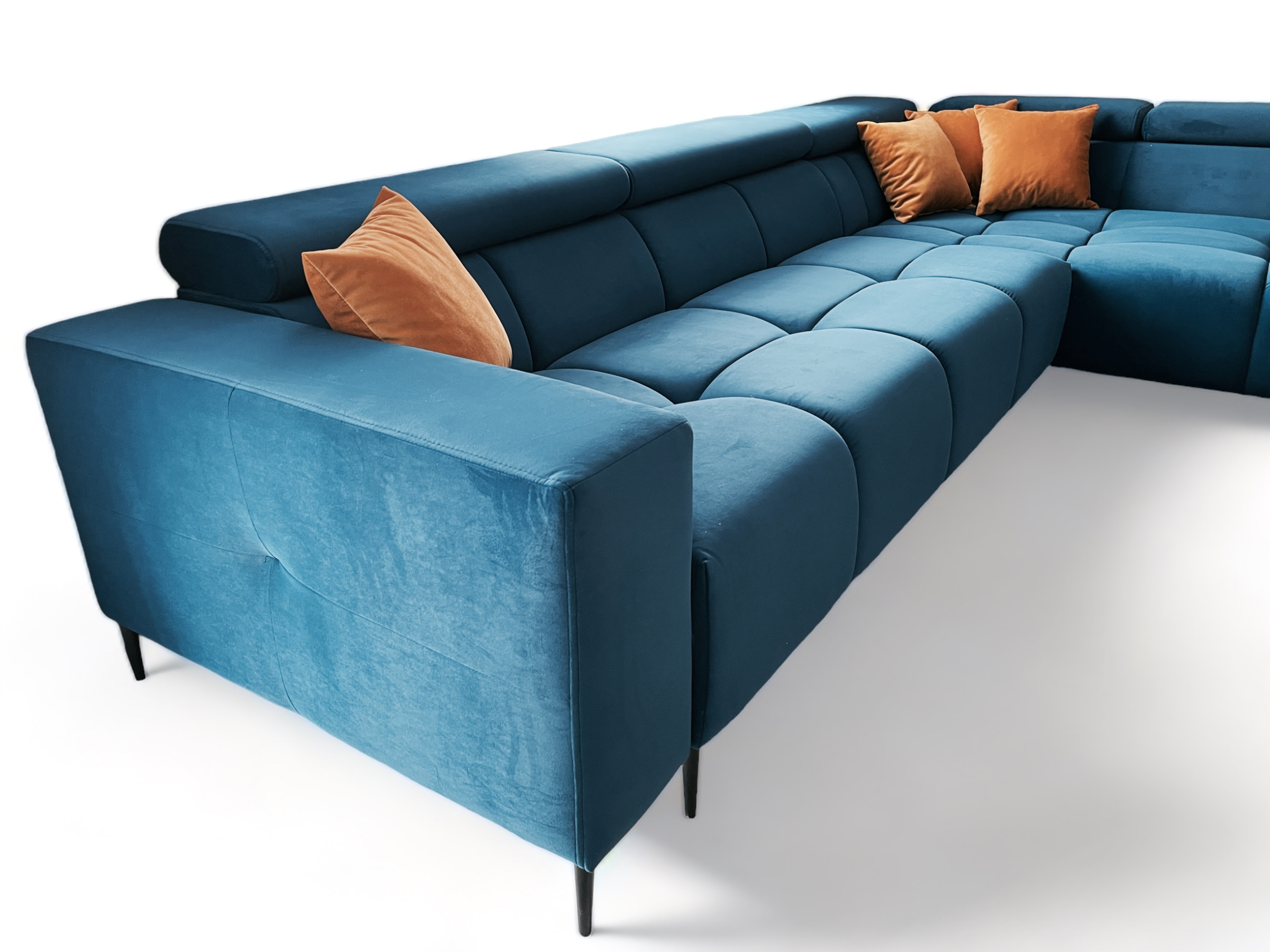 Nowoczesny narożnik welurowy z regulowanymi zagłówkami - obrazek 4