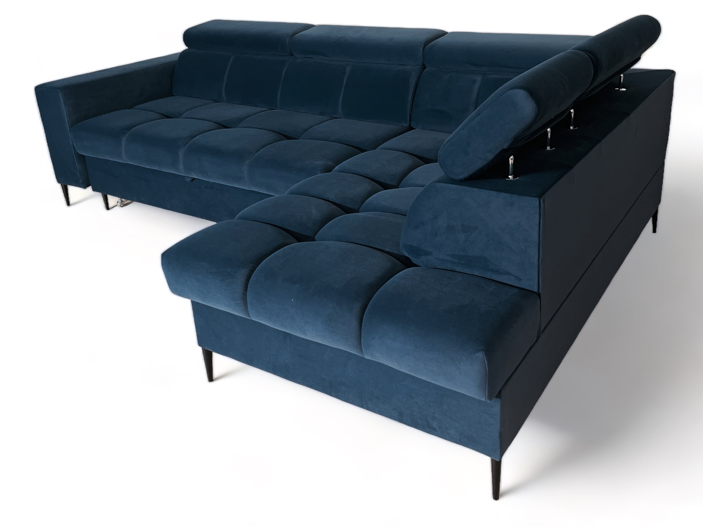 Nowoczesny narożnik welurowy z regulowanymi zagłówkami