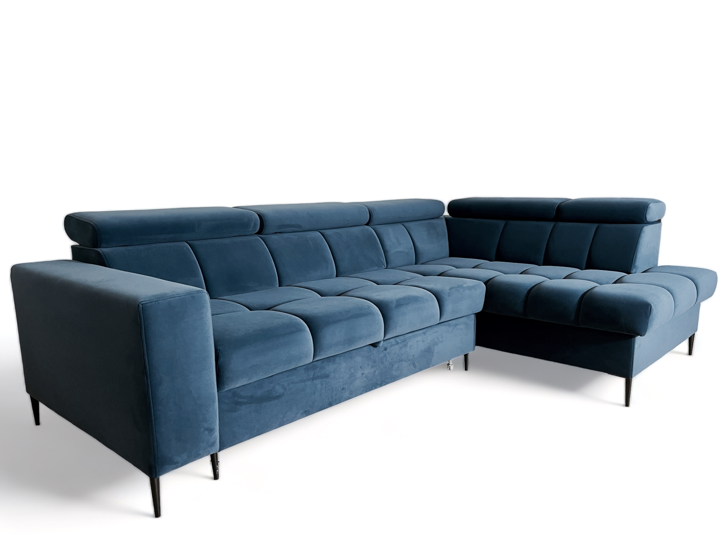 Nowoczesny narożnik welurowy z regulowanymi zagłówkami - obrazek 2