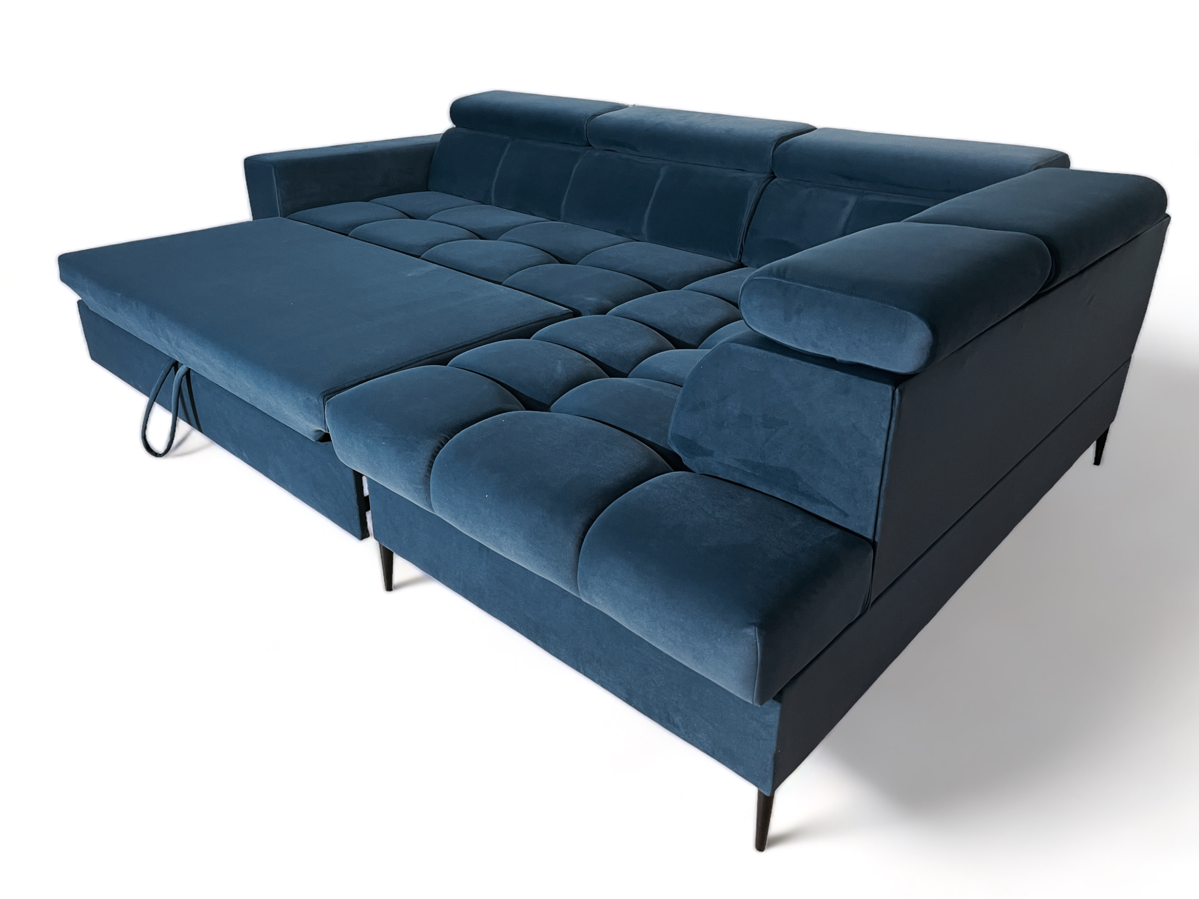 Nowoczesny narożnik welurowy z regulowanymi zagłówkami - obrazek 3