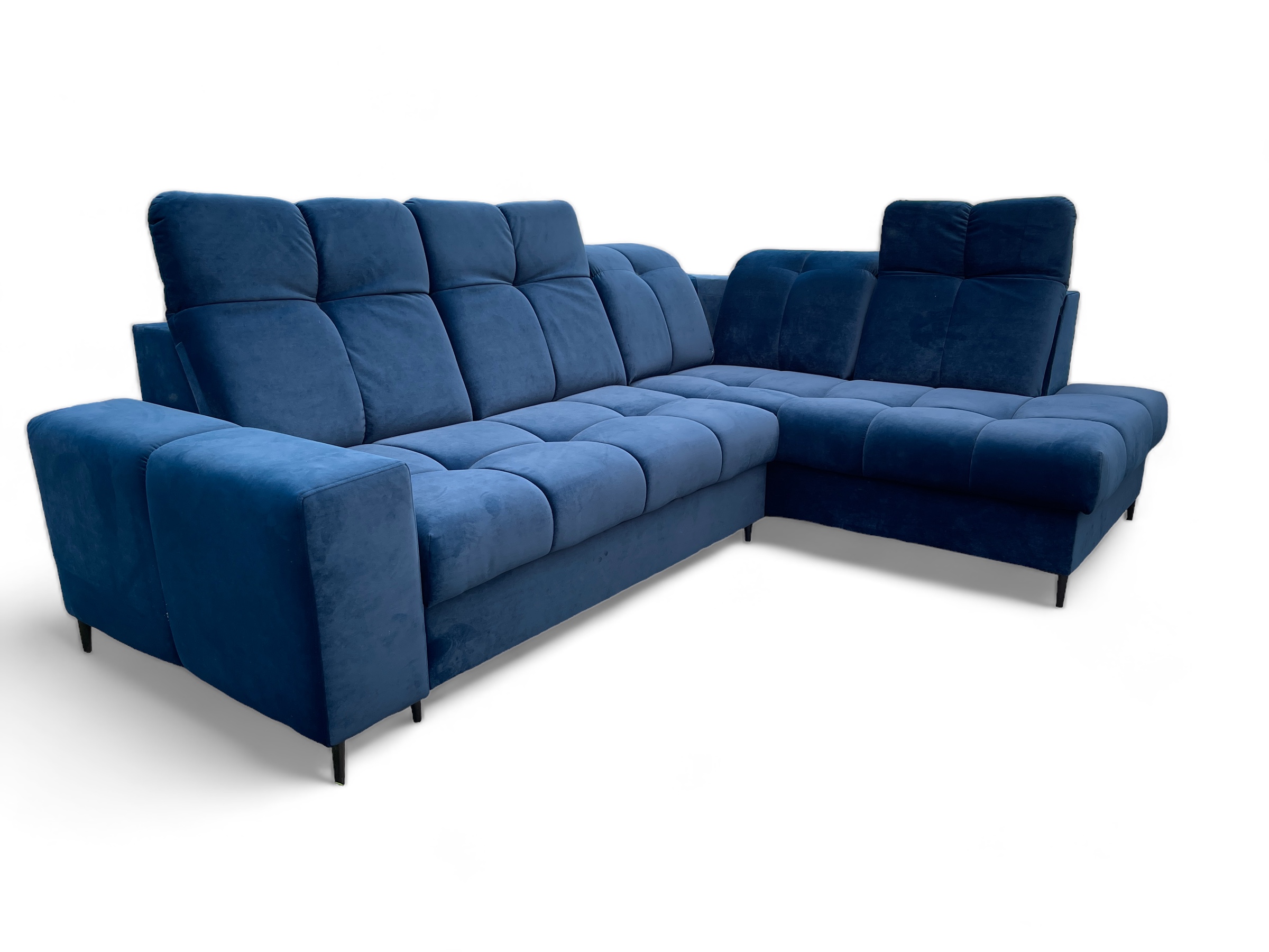 Nowoczesny narożnik welurowy z regulowanymi zagłówkami