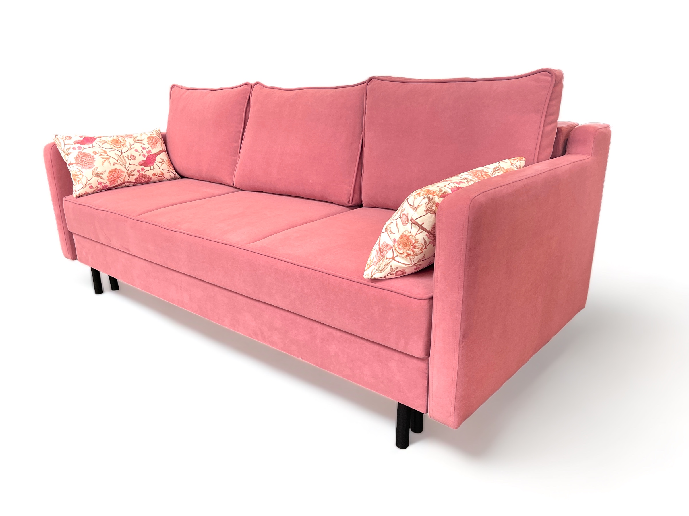 Nowoczesna sofa tapicerowana w kolorze pudrowego różu