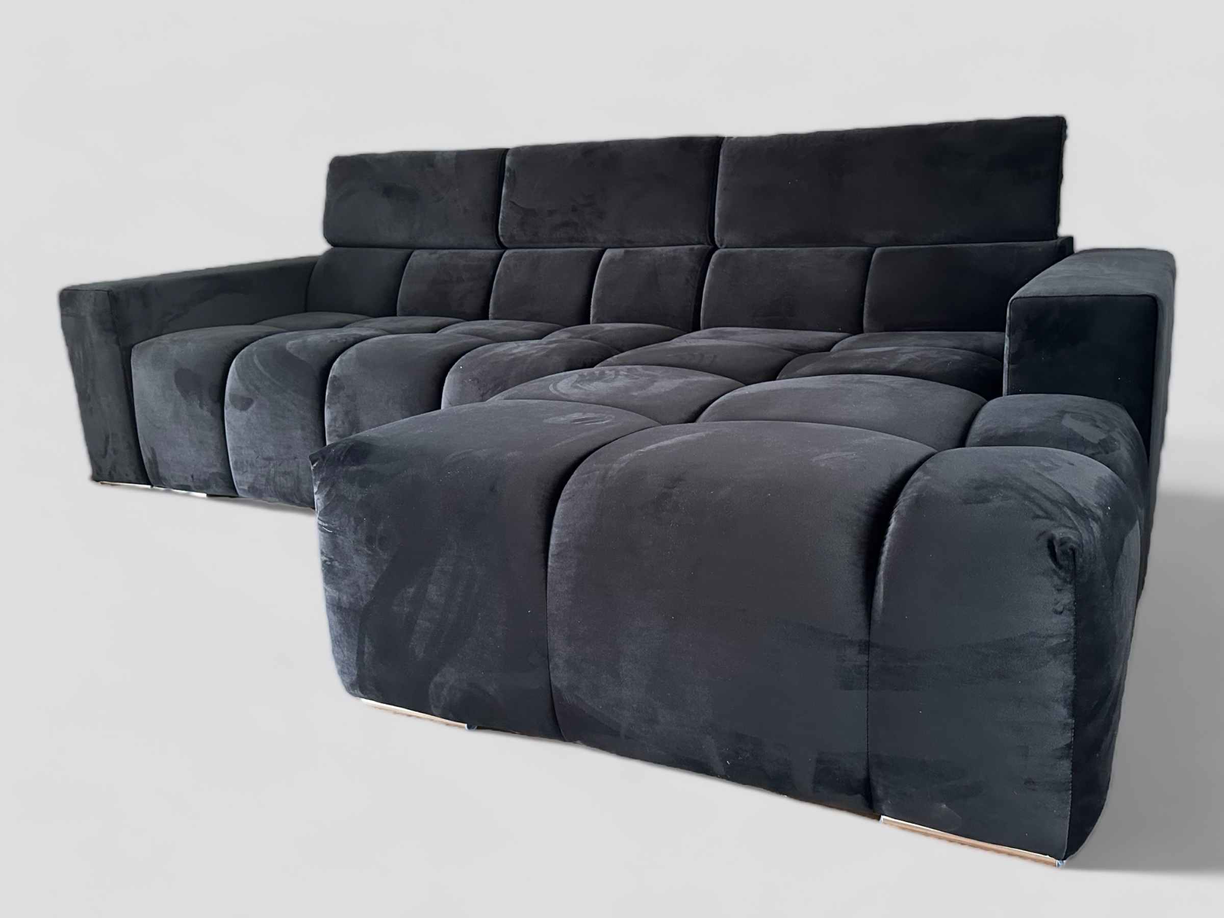 Nowoczesny narożnik welurowy z głębokim pikowaniem